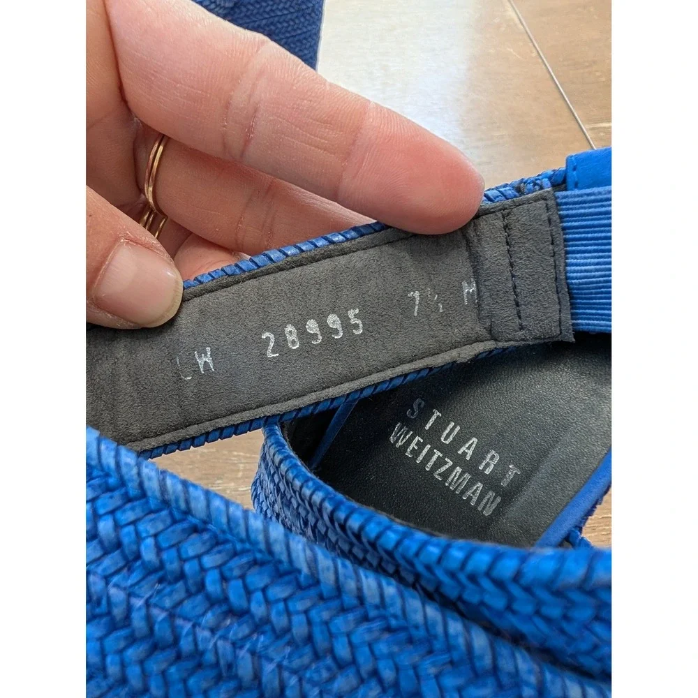 Stuart Weitzman Royal Blue Encore Woven Wedge Ankle Strap Sandals Womens 7.5 M - Picture 6 of 9